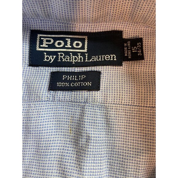 Polo Ralph Lauren Mens 15 34/35 Shirt Button Down Blue Checkered Career Preppy - Picture 4 of 9
